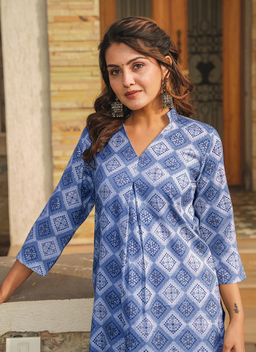 Blue Pure Rayon Plus Size Kurti