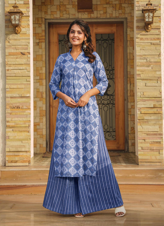 Blue Pure Rayon Plus Size Kurti