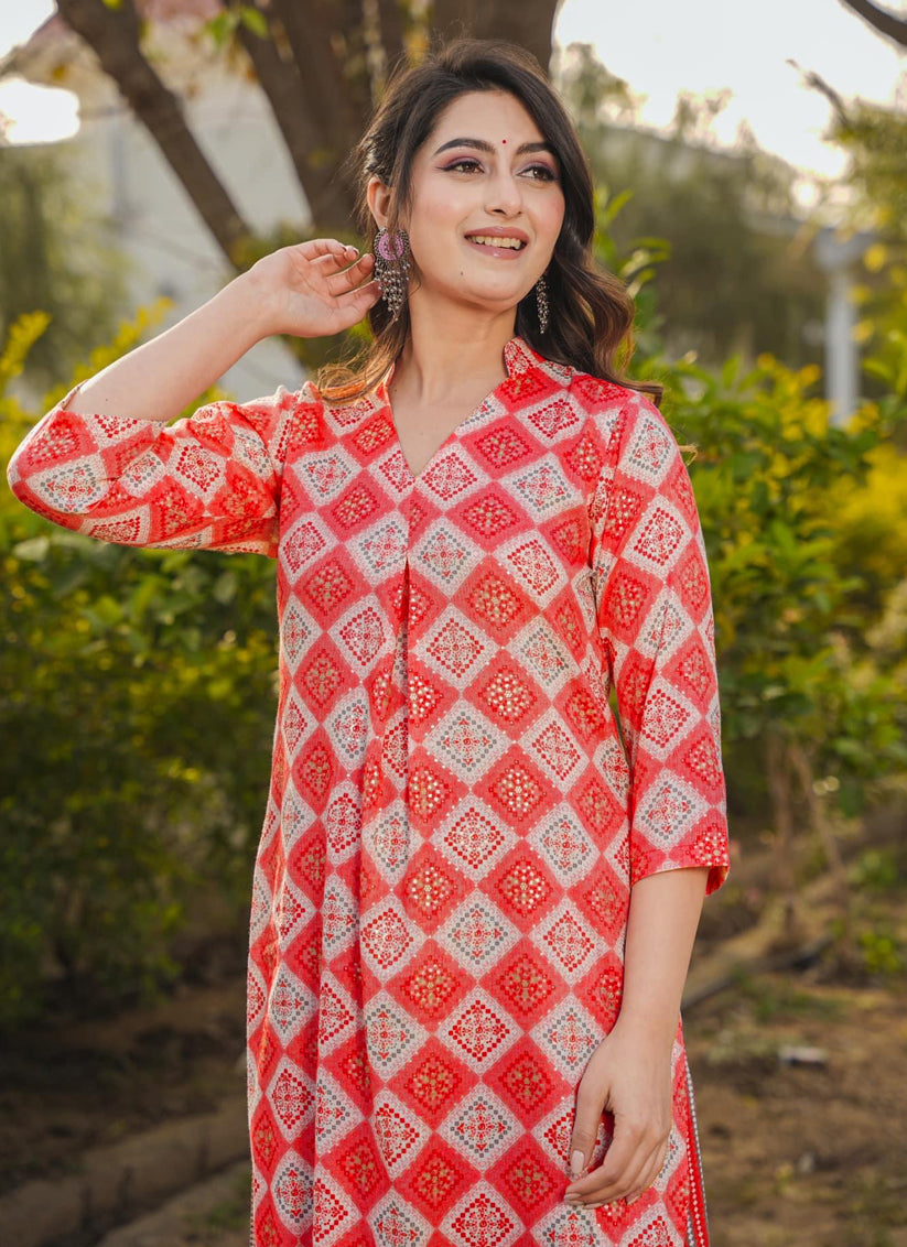 Red Pure Rayon Plus Size Kurti