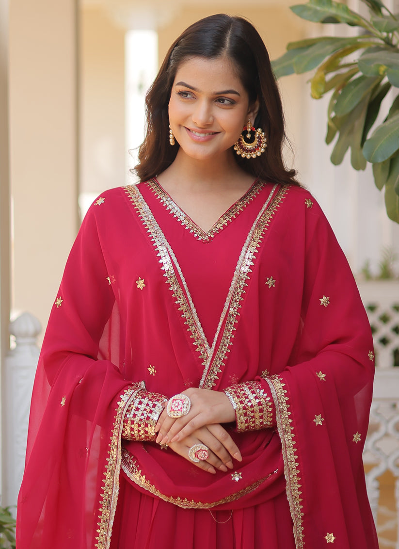 Rani Pink Embroidered Gown with Dupatta