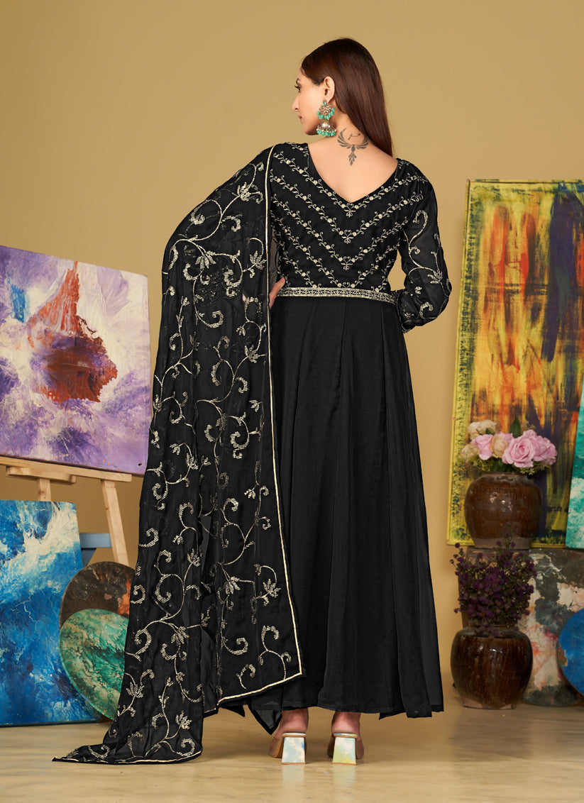 Black Georgette Embroidered Anarkali Suit