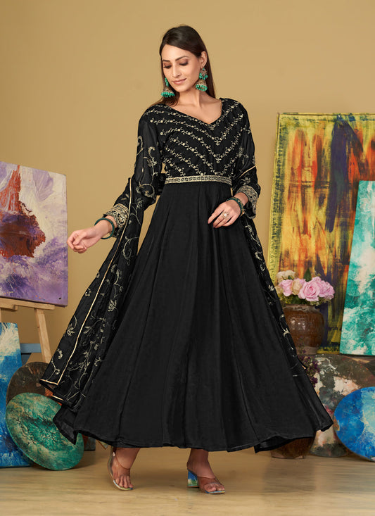 Black Georgette Embroidered Anarkali Suit
