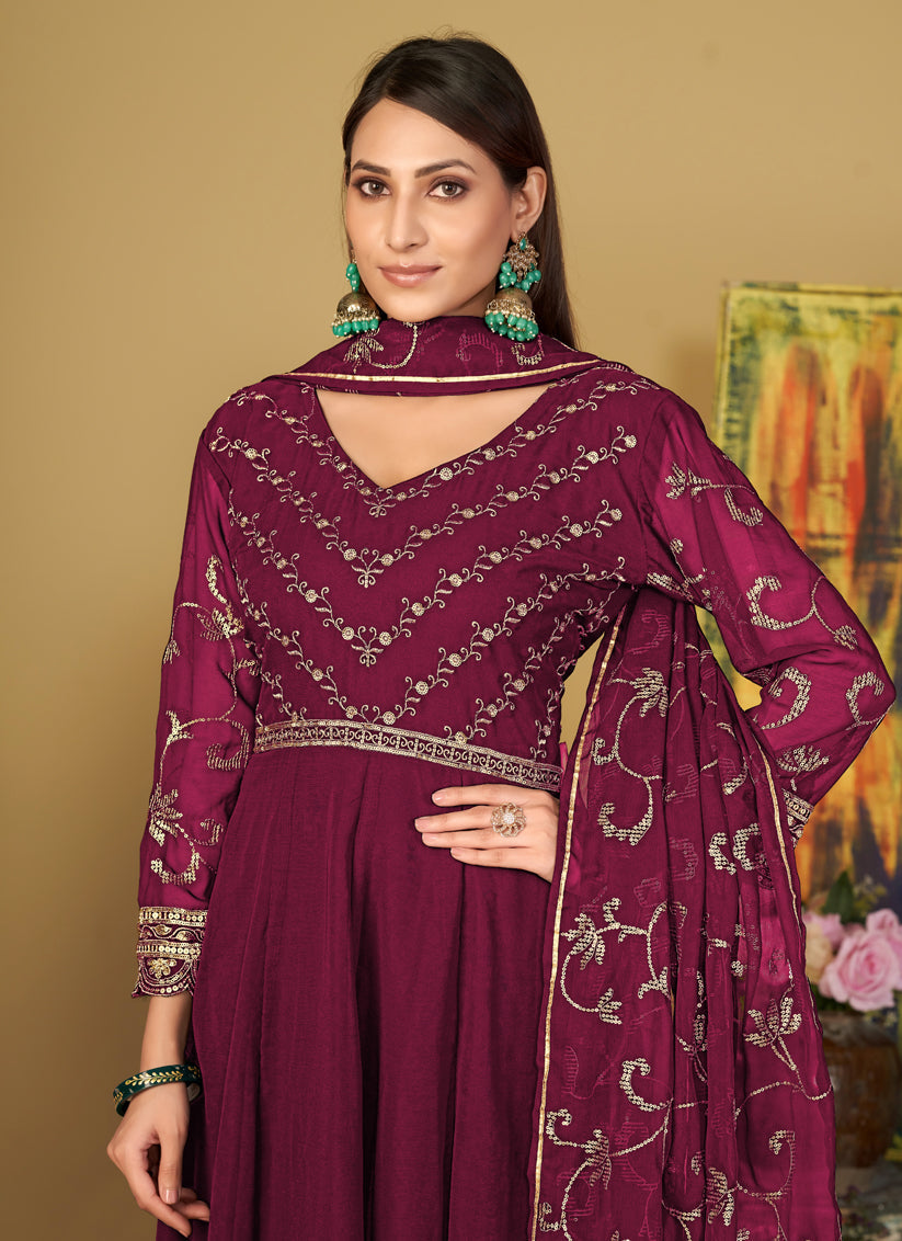 Magenta Georgette Embroidered Anarkali Suit