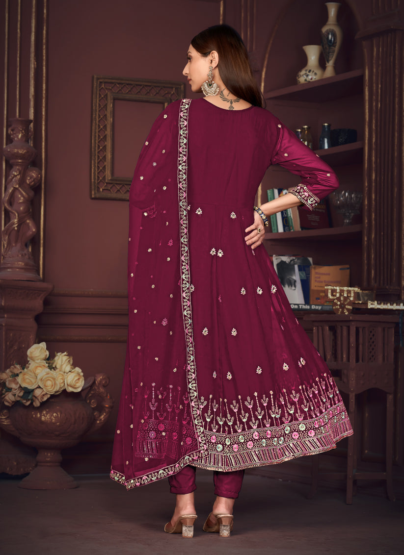 Magenta Georgette Embroidered Anarkali Suit