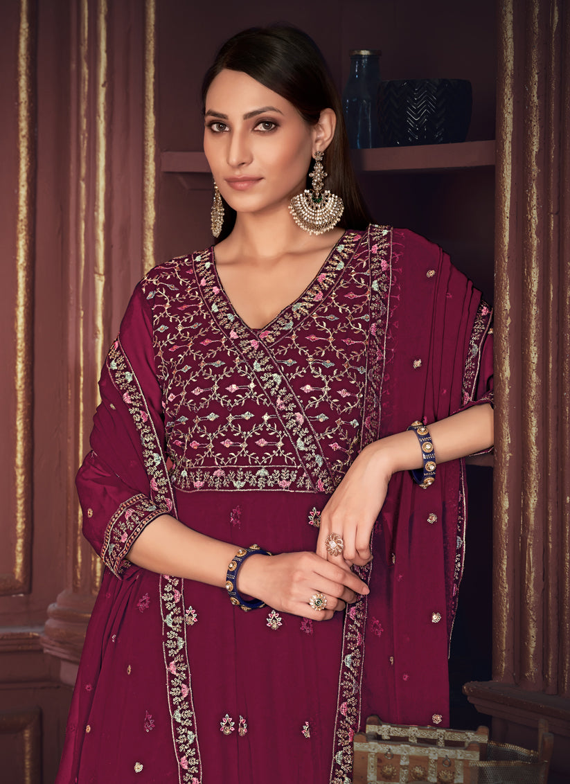 Magenta Georgette Embroidered Anarkali Suit