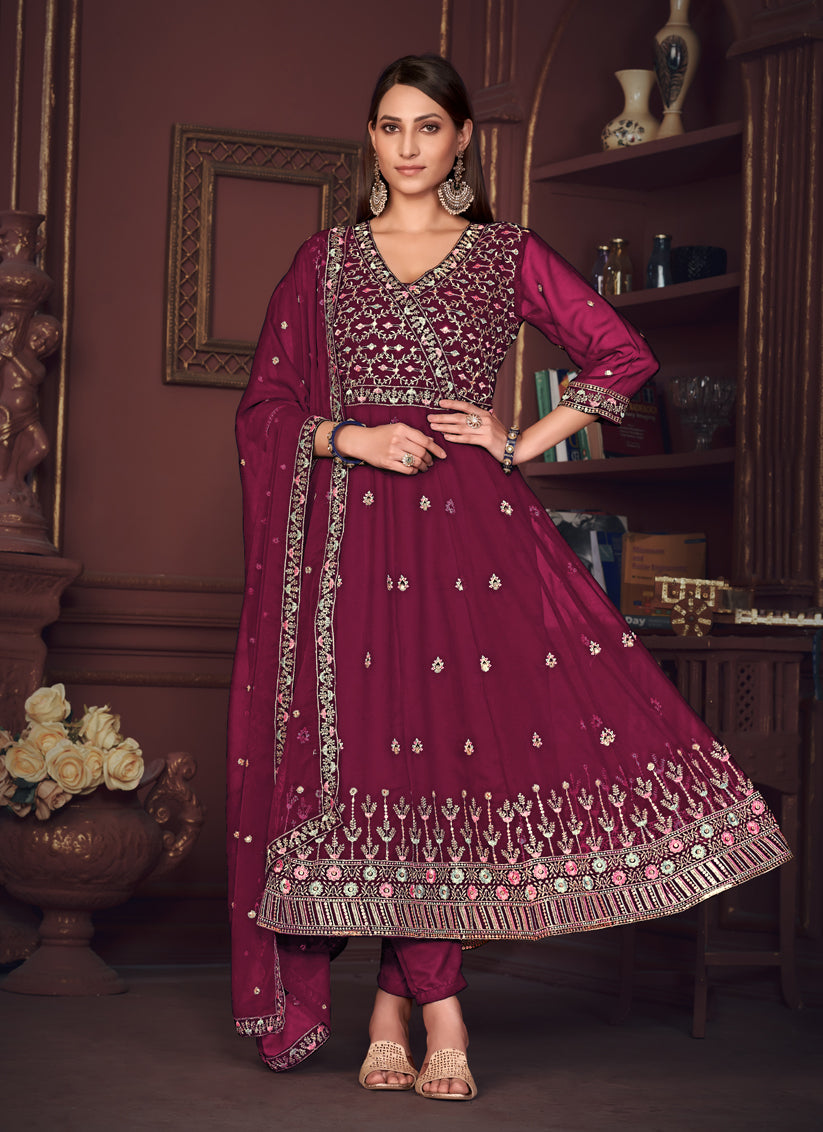 Magenta Georgette Embroidered Anarkali Suit