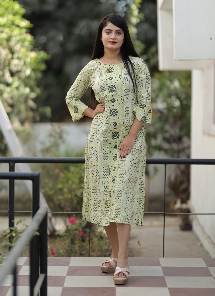 Pastel Green Pure Cotton Printed Kurti