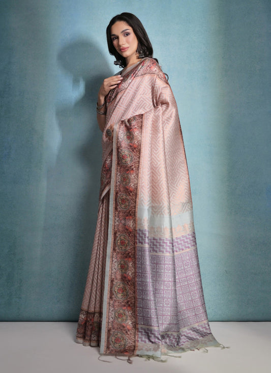 Beige Cotton Silk Zari Woven Saree