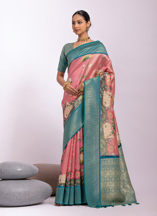 Pink Tissue Silk Zari Woven Saree