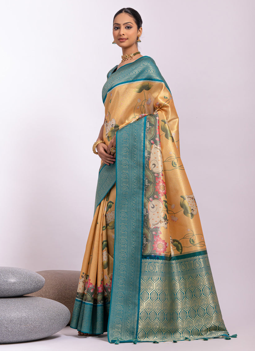 Yellow Tissue Silk Zari Woven Saree