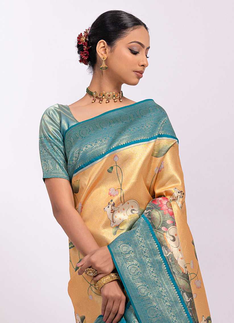 Yellow Tissue Silk Zari Woven Saree