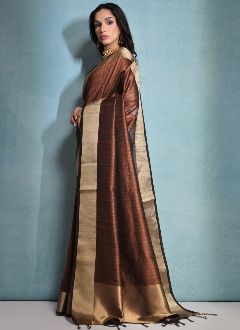 Coffee Brown Raw Silk Woven Saree