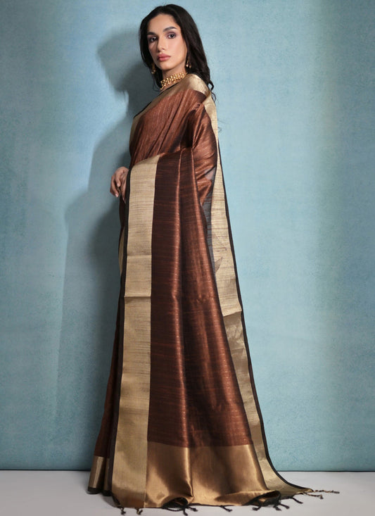 Coffee Brown Raw Silk Woven Saree