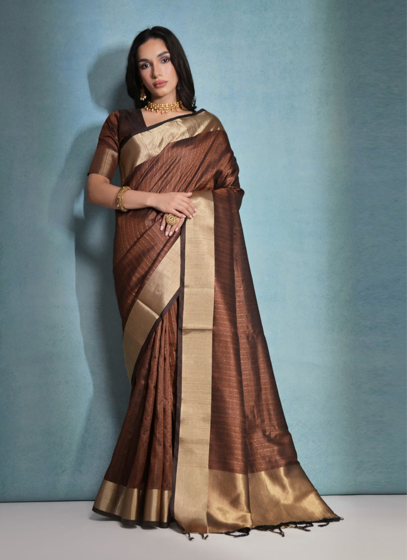 Coffee Brown Raw Silk Woven Saree