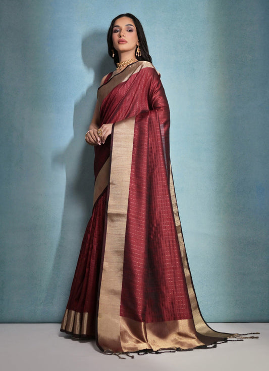Maroon Raw Silk Woven Saree