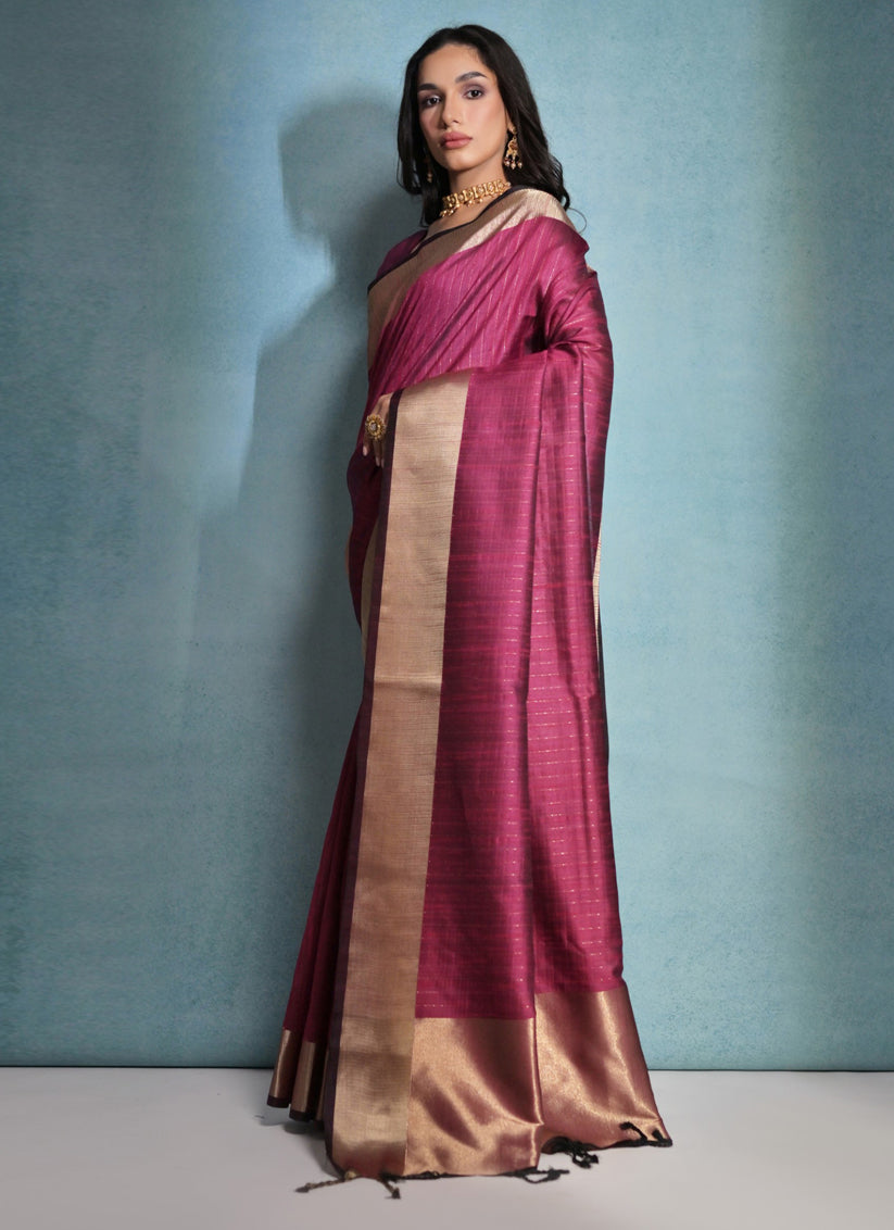 Rani Pink Raw Silk Woven Saree