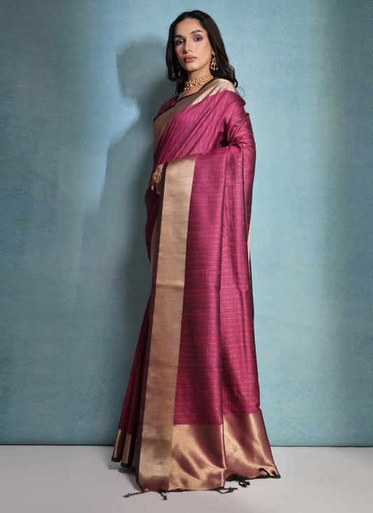 Rani Pink Raw Silk Woven Saree