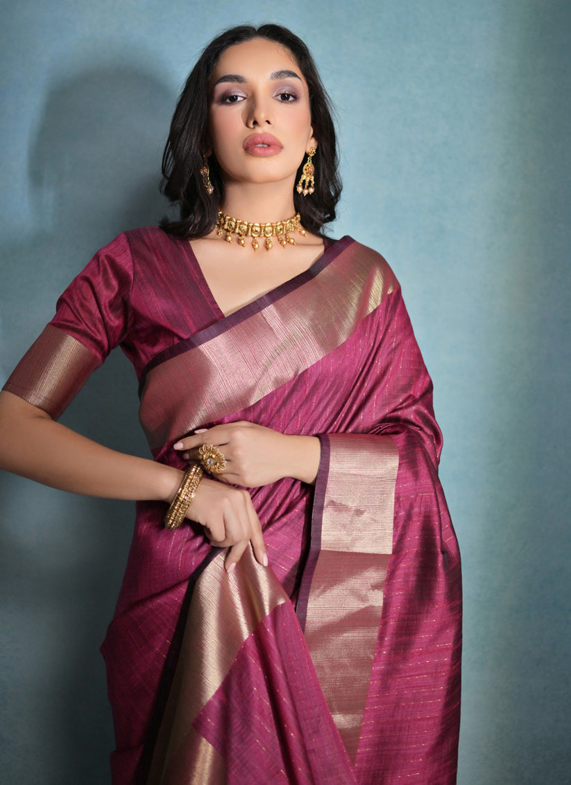 Rani Pink Raw Silk Woven Saree