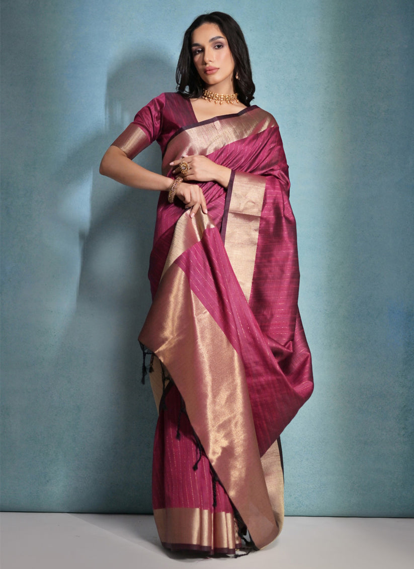 Rani Pink Raw Silk Woven Saree