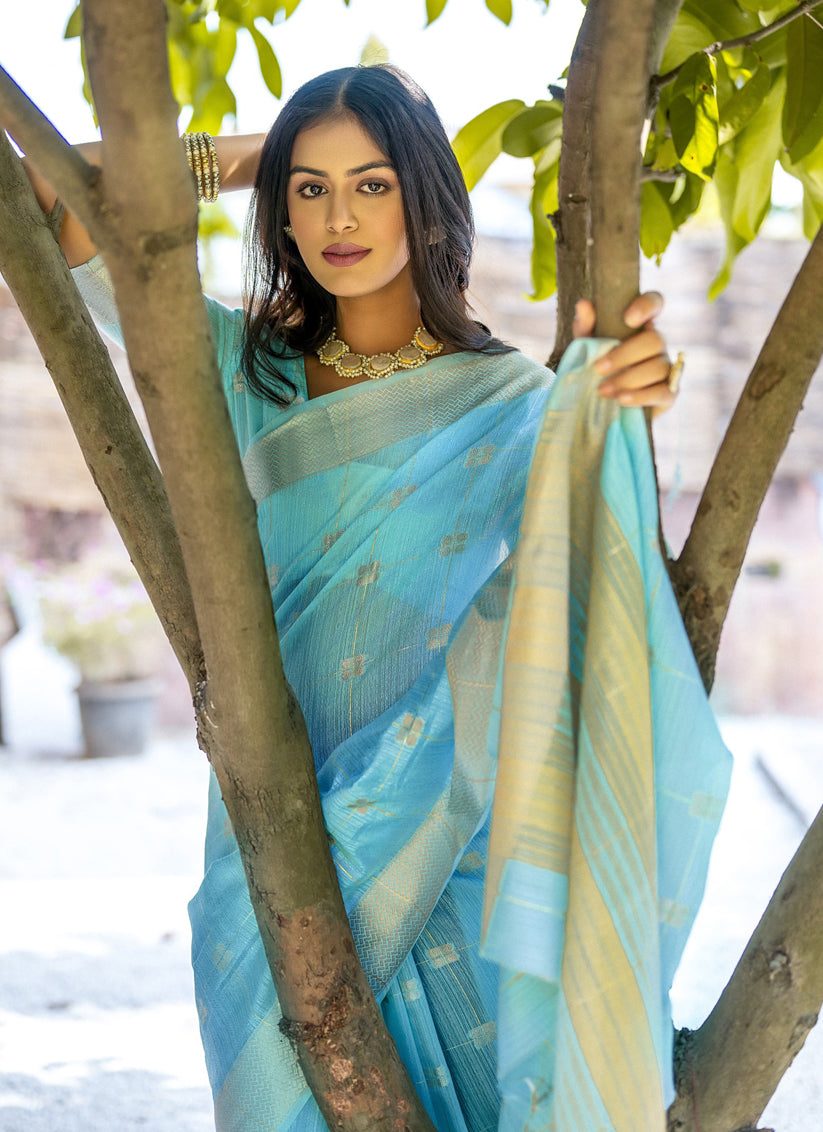 Sea Green Pure Cotton Zari Woven Saree