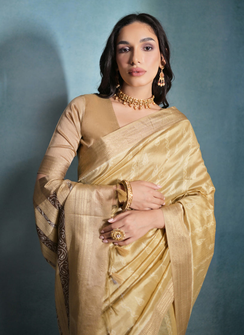 Cream Raw Silk Woven Saree