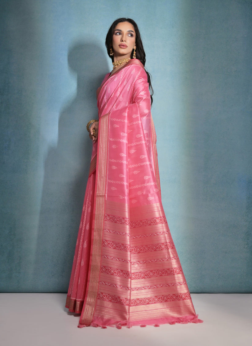 Gajri Pink Raw Silk Woven Saree