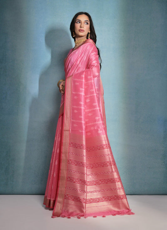 Gajri Pink Raw Silk Woven Saree