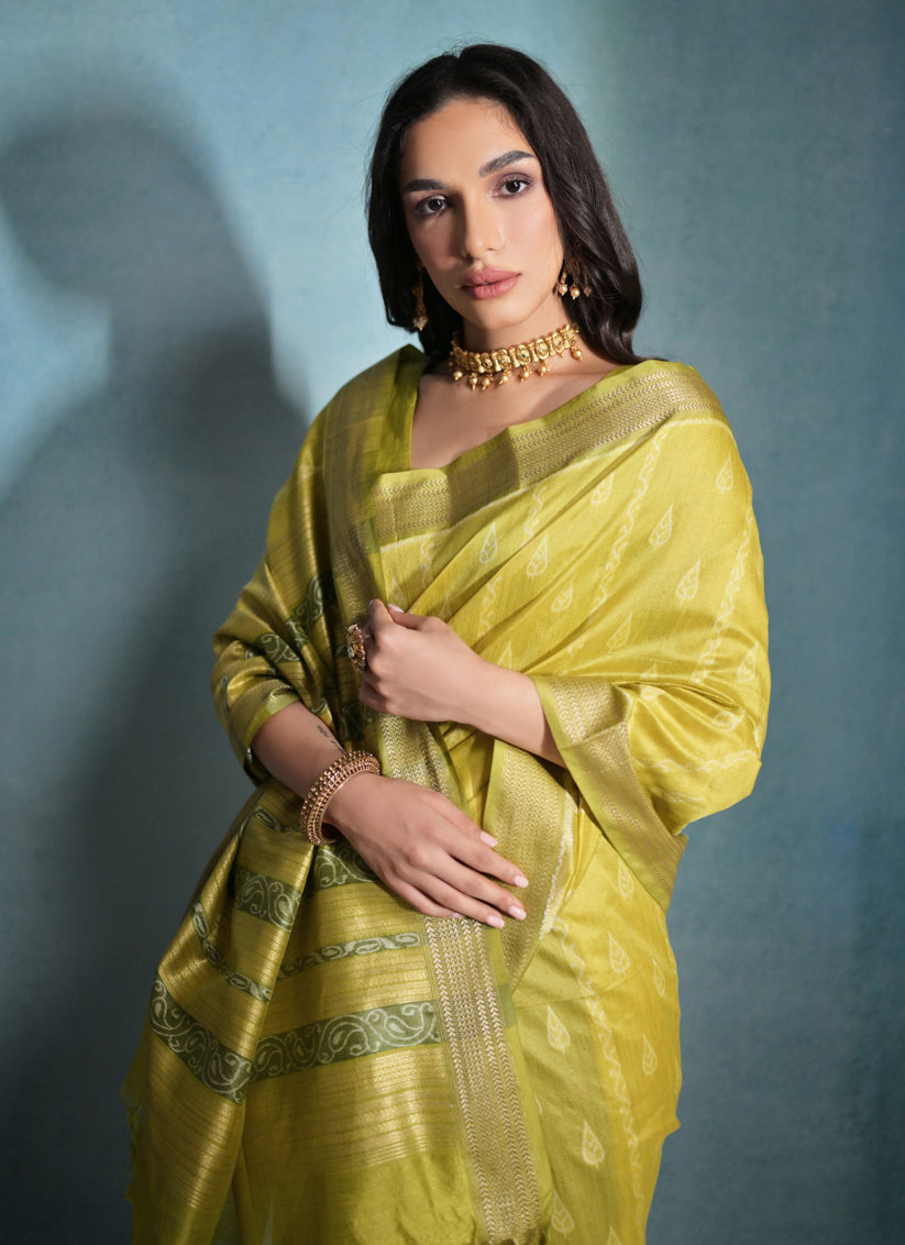 Mahendi Green Raw Silk Woven Saree