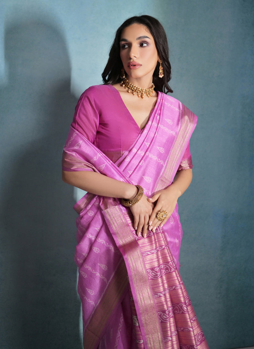 Rani Pink Raw Silk Woven Saree