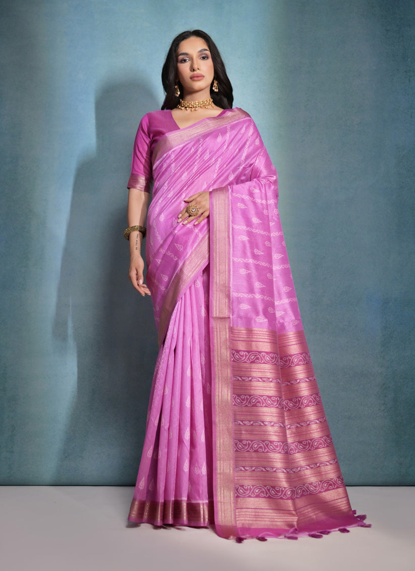 Rani Pink Raw Silk Woven Saree