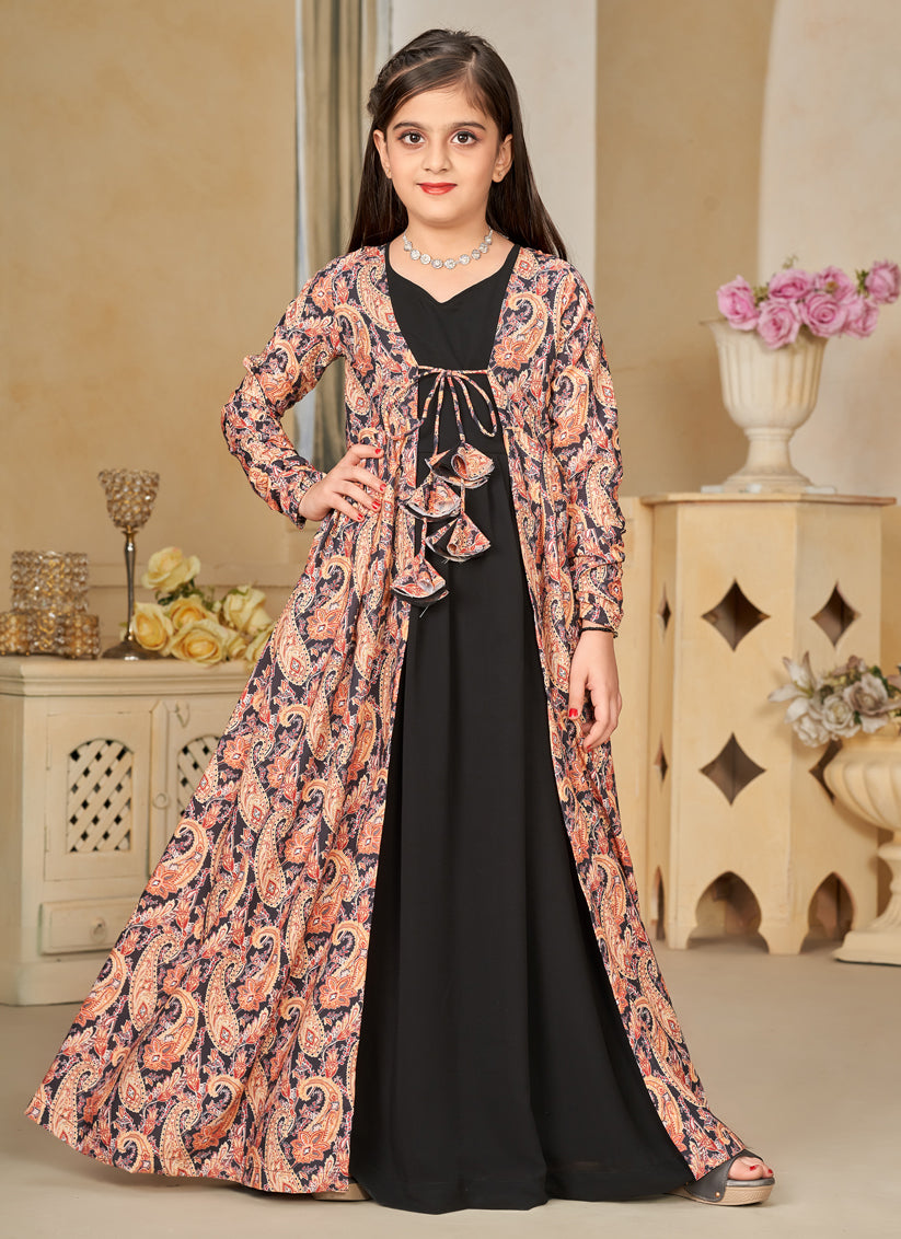 Black Georgette Kids Gown with Jacket