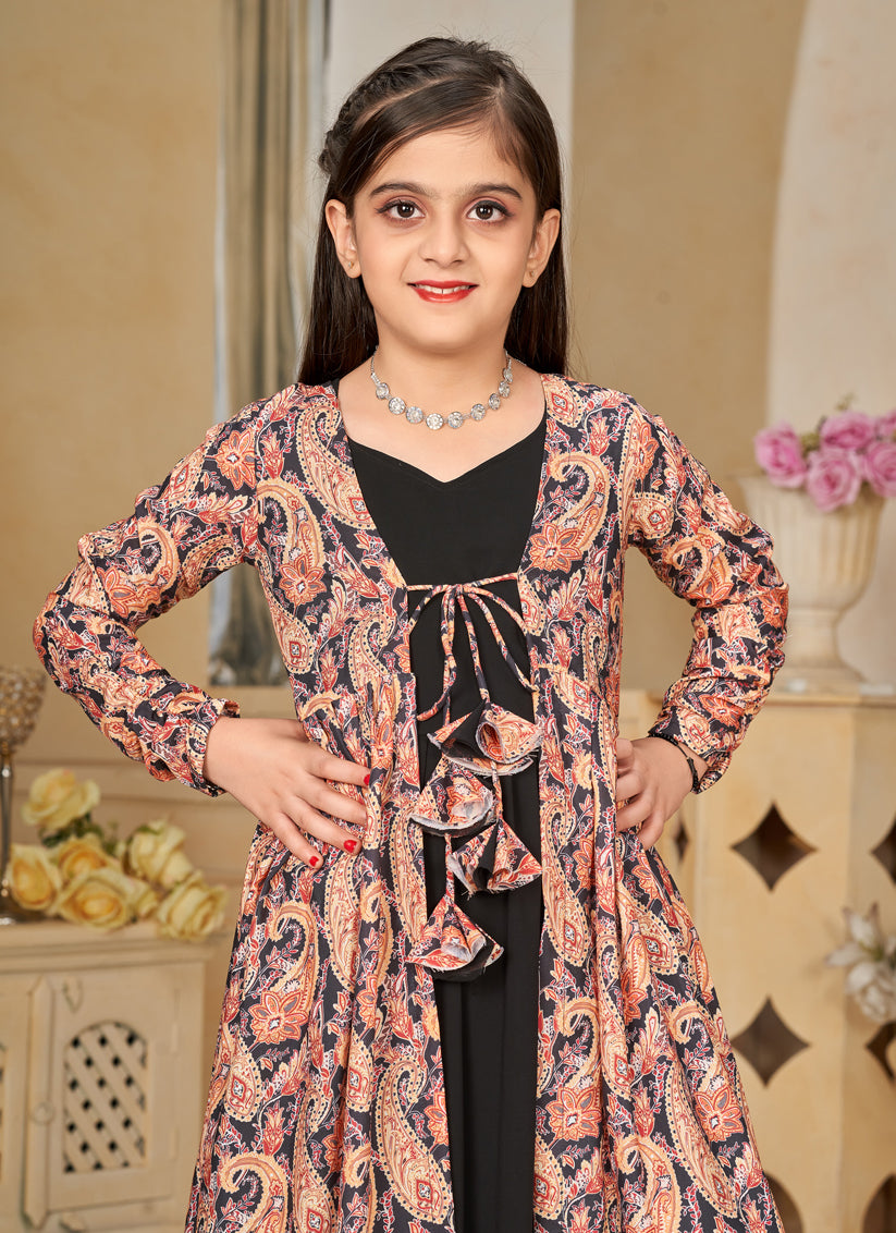 Black Georgette Kids Gown with Jacket
