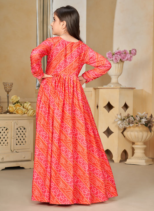 Coral Georgette Kids Gown with Jacket