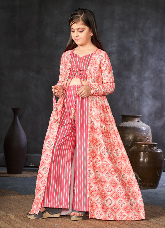 Salmon Pink Rayon Kids IndoWestern with Jacket