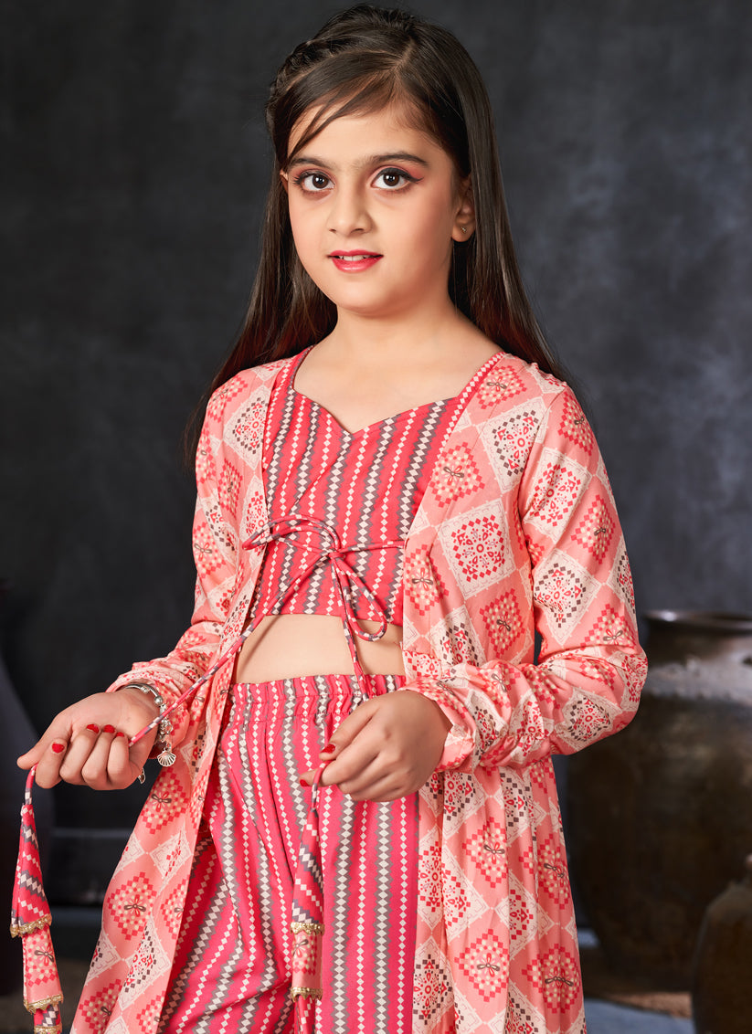 Salmon Pink Rayon Kids IndoWestern with Jacket