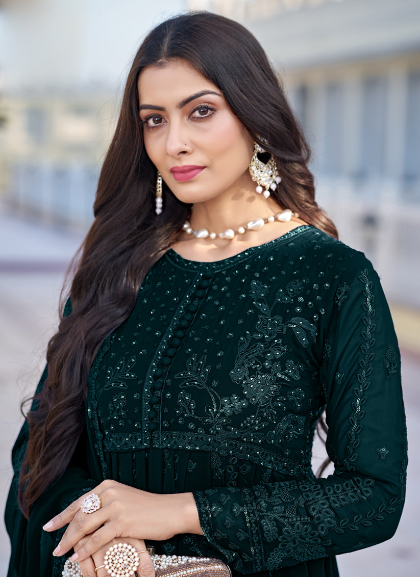 Teal Green Georgette Embroidered Anarkali Suit