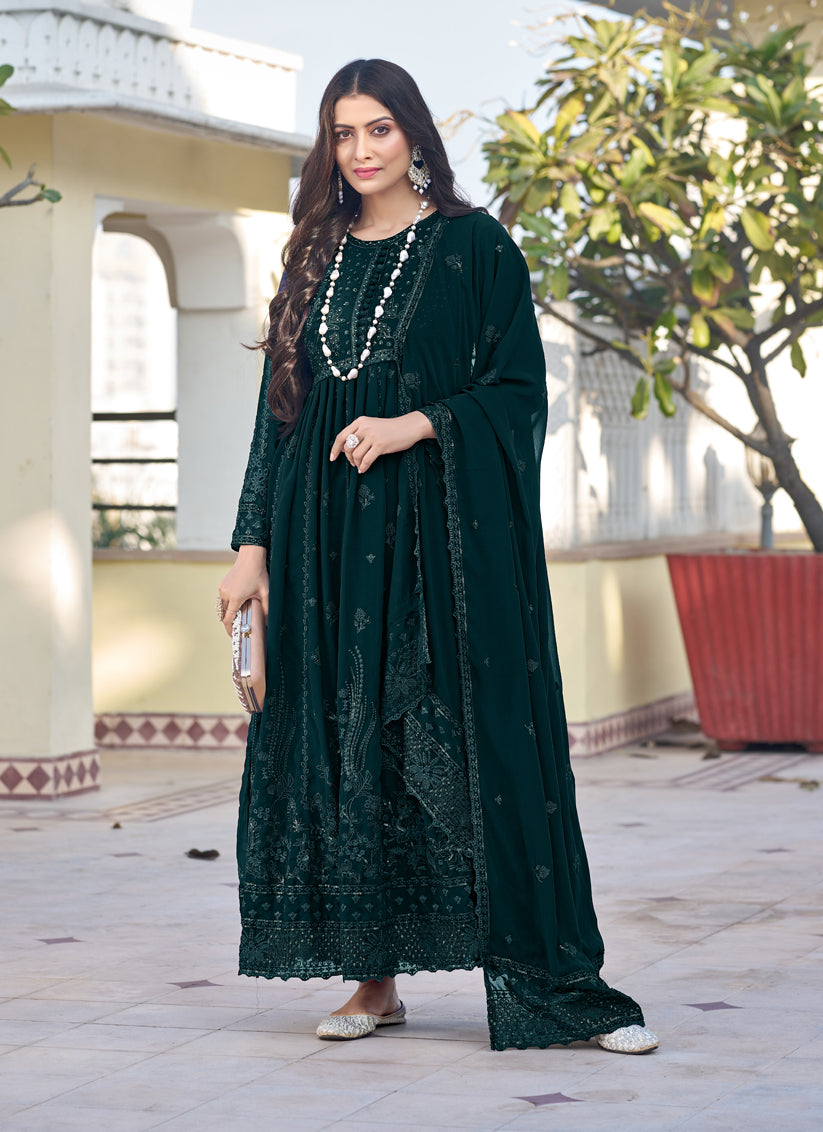 Teal Green Georgette Embroidered Anarkali Suit