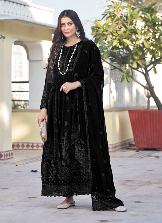 Black Georgette Embroidered Anarkali Suit