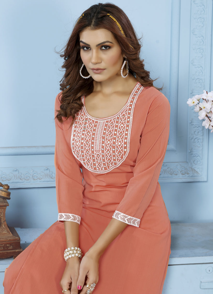 Orange Cotton Kurti With Pent