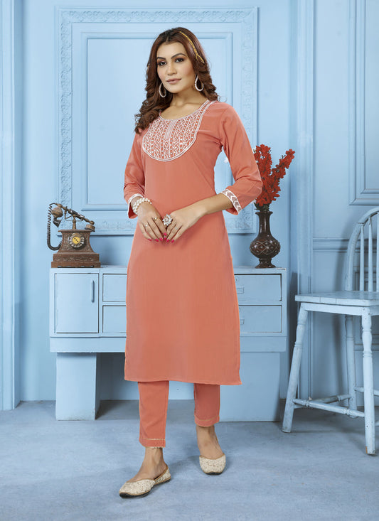 Orange Cotton Kurti With Pent