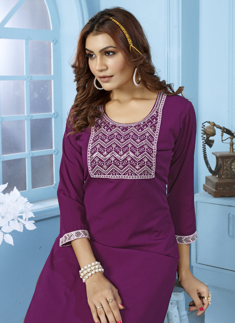 Purple Cotton Kurti With Pent