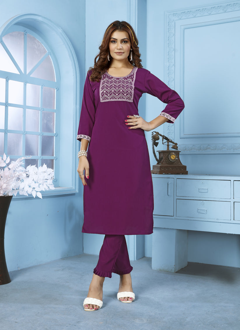 Purple Cotton Kurti With Pent