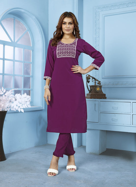 Purple Cotton Kurti With Pent