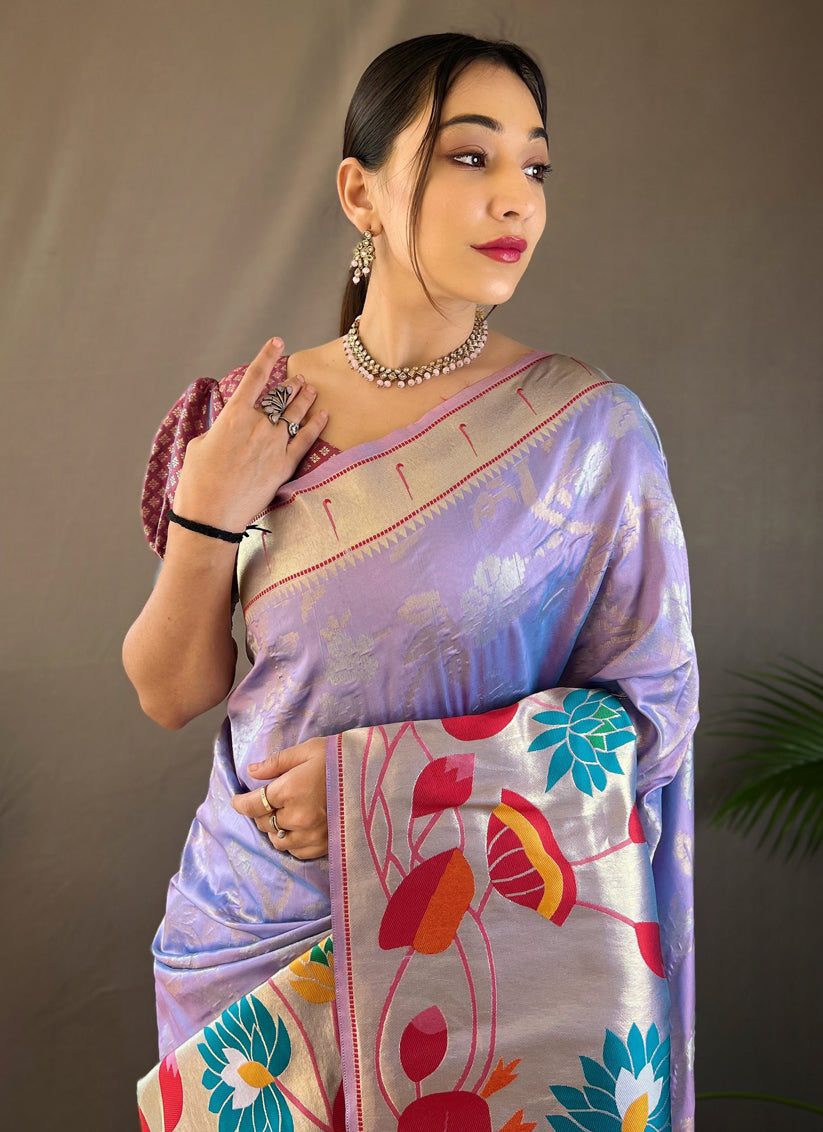 Purple Silk Woven Work Saree for Festival