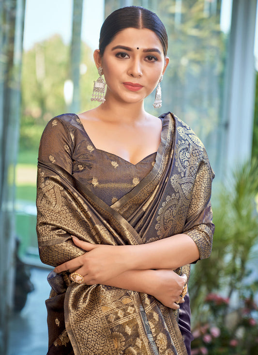 Slate Grey Shimmer Silk Woven Saree