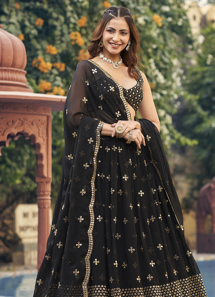 Black Georgette Embroidered Lehenga Choli