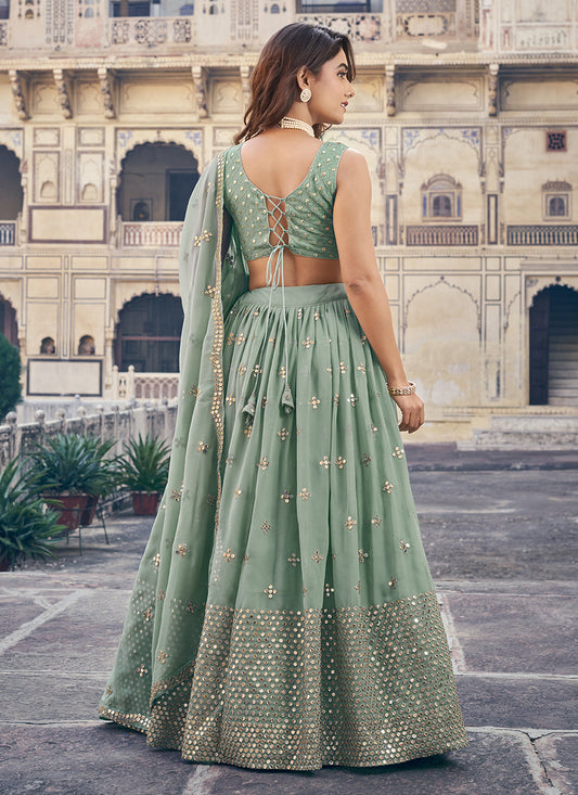 Mint Blue Georgette Embroidered Lehenga Choli
