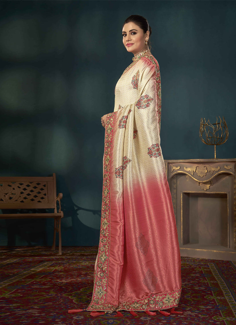 Pink Kanjivaram Silk Embroidered Saree