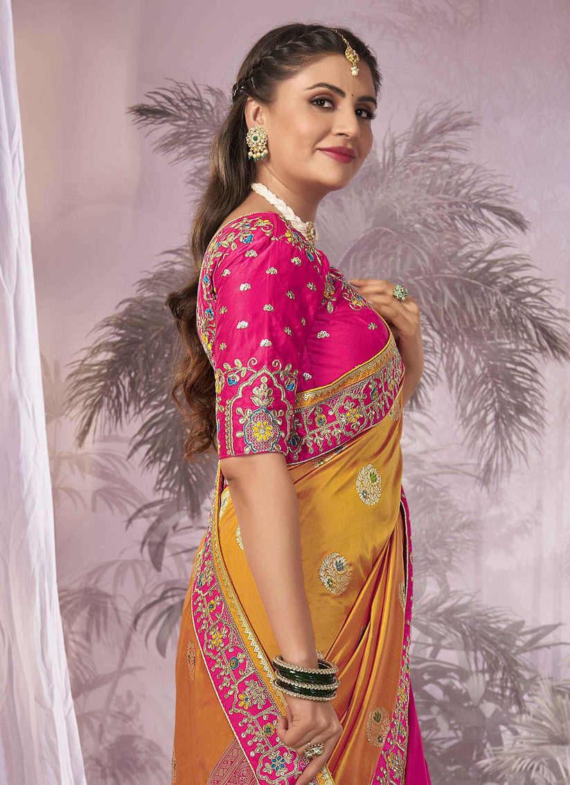 Magenta Banarasi Silk Embroidered Saree