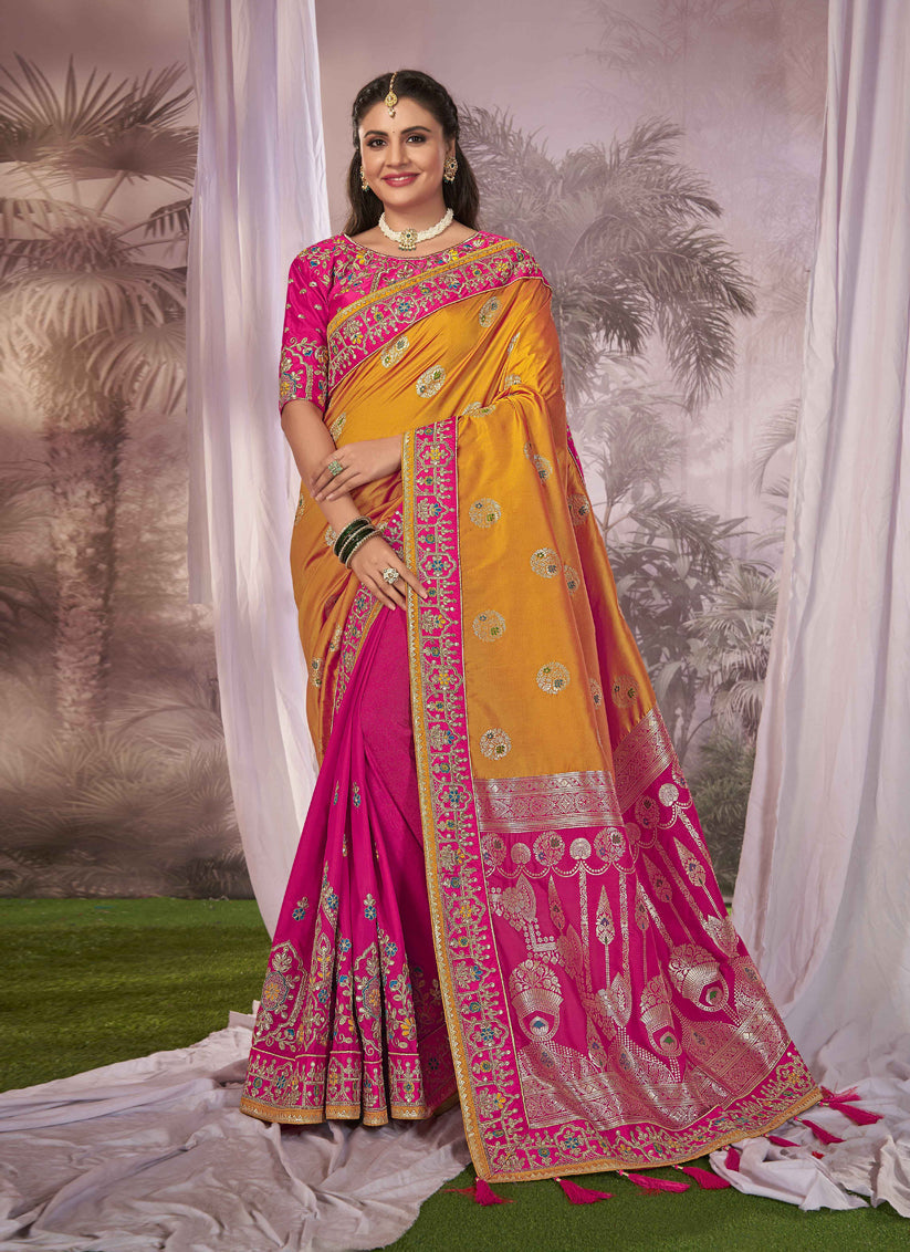 Magenta Banarasi Silk Embroidered Saree